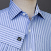 B2B Shirts - Double Blue Striped Formal Business Dress Shirt Fleur-De-Lis Floral French Cuff Fashion - Business to Business