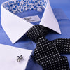 Blue White Contrast Cuff & Collar Floral Inner Lining  Shirt Cotton Fabricin French Double Cuffs
