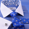 Blue White Contrast Cuff & Collar Floral Inner Lining  Shirt Cotton Fabricin French Double Cuffs