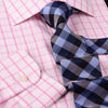 Mens Pink Plaids & Checks Formal Business Dress Shirt Lightweight Easy Iron Top in Single Button Cuffs