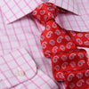 Mens Pink Plaids & Checks Formal Business Dress Shirt Lightweight Easy Iron Top in Single Button Cuffs