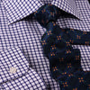 Navy Blue Double Plaid Formal Business Dress Shirt Mens Check Checkers Style Top in Single Button Cuffs