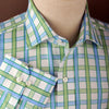 B2B Shirts - Green Blue Herringbone Twill Checkered Striped Formal Business Dress Shirt Luxury Design - Business to Business