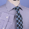 Navy Blue Double Plaid Formal Business Dress Shirt Mens Check Checkers Style Top in Single Button Cuffs