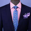 White Flower Blue Tie Skinny 3" Floral Necktie Designer Fashion Mens Accessory