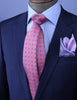 Pink Floral Tie 3" Blue Floral Necktie Round Pattern Designer Luxury Fashion