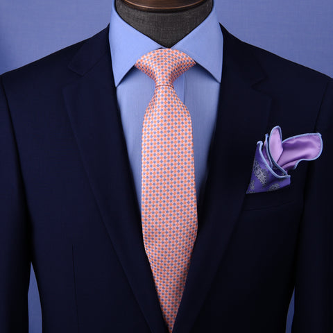 Tangerine & Blue Basket Woven 3" Necktie Business Elegance for Smart Men's Ego