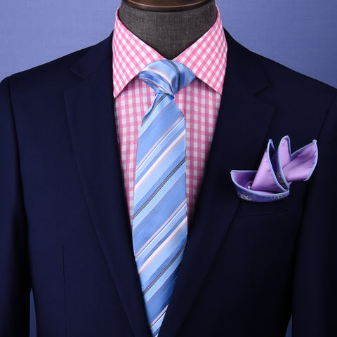 Blue & Silver Stripe 3" Necktie Business Formal Elegance For Smart Men's Ego