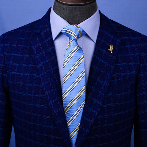 Blue & Yellow Sexy Formal Business Striped 3 Inch Tie Mens Professional Fashion