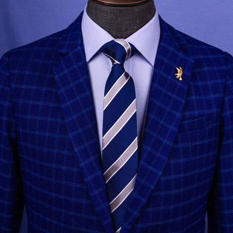Blue & Silver Striped Formal Business Dressy Fashion Standard 3 Inch Tie