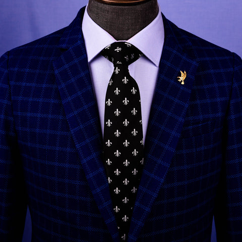 New Black Boss Italian Fleur-De-Lis Designer 8cm Necktie Florentine Accessory