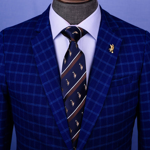 Navy Blue & Brown Western Rodeo Cowboy Designer 3.15" Inch Tie Necktie Mens Professional Fashion