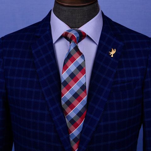 Multi Colors Red Backetweave GQ Designer Tie Men's Skinny Necktie 3" 7.5cm Knot