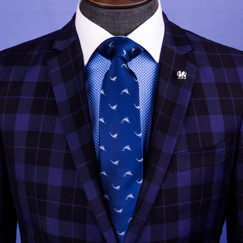 Navy Blue Italian Swordfish Designer Tie 8cm Necktie Florentine Accessory