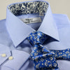 B2B Blue Luxury Stripe Formal Business Dress Shirt With Blue Floral Inner Lining Single Standard Cuff
