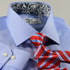 B2B Blue Luxury Stripe Formal Business Dress Shirt With Blue Floral Inner Lining Single Standard Cuff