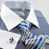 Mini Striped Dress Shirt Formal Contrast Collar and French Cuff Business Fashion Design