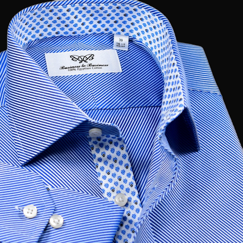 Classic Blue Twill Professional Dress Shirt With Special Inner Lining in Standard Cuff
