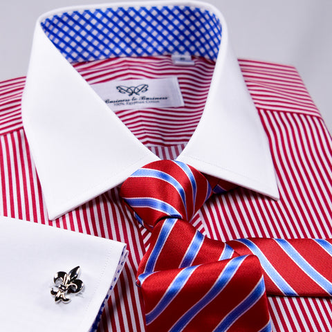 Red Striped Contrast Formal Business Dress Shirt Wrinkle Free Plaids ...