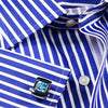 Blue Stripe Formal Business Dress Shirt With Fashion Red Trim Inner-Lining