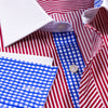 Red Striped Contrast Formal Business Dress Shirt Wrinkle Free Plaids & Checks French in Double Cuffs