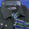 Dark Forest Green Checkered Dress Shirt Men's Formal Business Sexy Polo Design in Standard Cuffs