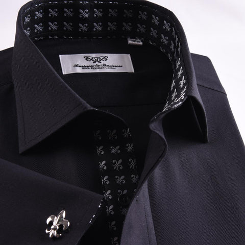 B2B Shirts - New Arrival Unique Designed Black Herringbone Formal Business Dress Shirt Stylish Luxury Fashion Apparel in French Cuffss - Business to Business