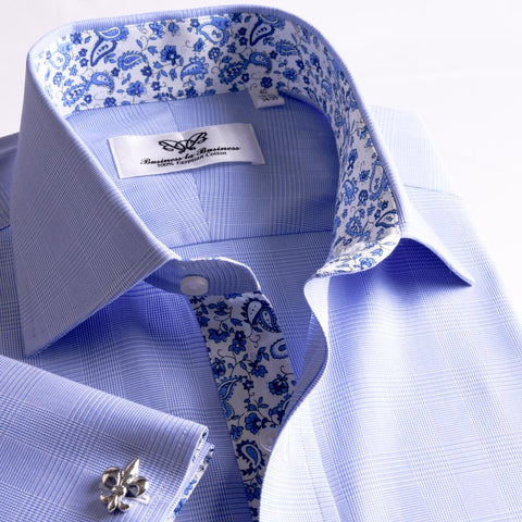B2B Shirts - New Arrival Light Blue Checks On Twill Formal Business Dress Shirt With Fashion Inner-Lining - Business to Business