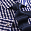 B2B Shirts - Unique Designed Navy Blue Check Formal Business Dress Shirt Designer Checkered Inner Lining - Business to Business