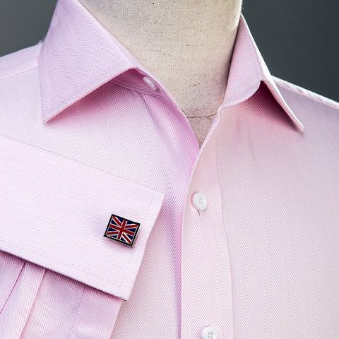 B2B Shirts - Pink Herringbone Twill Formal Business Dress Shirt in French Double Cuffs - Business to Business