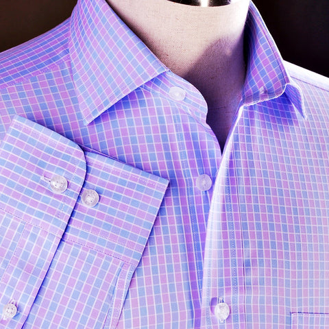 B2B Shirts - Purple Blue Plaids & Checks Formal Business Dress Shirt Checkered Fashion - Business to Business