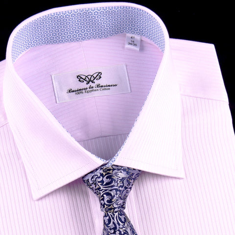 Thin Pink Hidden Fade Luxury Stripes on Oxford Cotton Formal Business Dress Shirt in Button Cuff with 7.5 cm Spread Cutaway Collar
