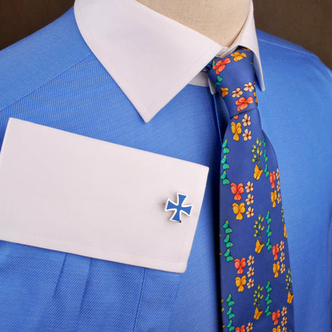 B2B Shirts - Contrast Cuff Luxury Designer Light Blue Twill Formal Business Dress Shirt - Business to Business