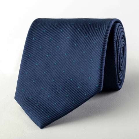 Navy Twill Blue Teal Green Pindot Designer Italian Style Wide Tie