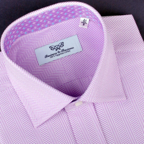 B2B Shirts - Purple Violet Herringbone Formal Business Dress Shirt Tightly Woven Fashion - Business to Business