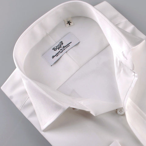 B2B Shirts - White Solid Poplin Formal Business Dress Shirt Single Button Cuffs - Business to Business