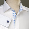 B2B Shirts - White Herringbone Formal Business Dress Shirt Blue Fleur-De-Lis Fashion - Business to Business