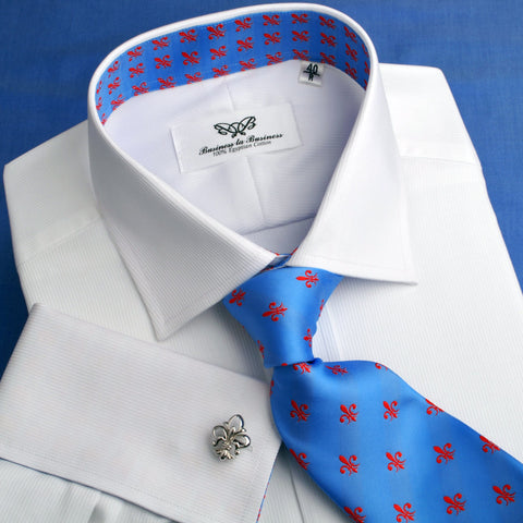 B2B Shirts - White Shadow Fade Twill Formal Business Dress Shirt with Fleur-De-Lis - Business to Business