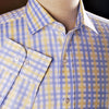 B2B Shirts - Yellow Blue Herringbone Checkered Striped Formal Business Dress Shirt Luxury Twill Design - Business to Business