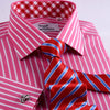 Pink Striped Contrast Formal Business Dress Shirt Wrinkle Free Plaids & Checks French in Double Cuffs