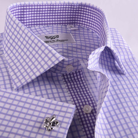 B2B Shirts - Double Twill Plaids & Checks Formal Business Dress Shirt Luxury Designer Matching Inner Lining Fashion - Business to Business
