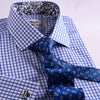 B2B Shirts - Blue Checks On Twill Formal Business Dress Shirt With Fashion Inner-Lining - Business to Business